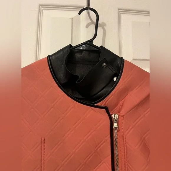 3.1 Phillip Lim Coral and Black Neoprene & Leather Coat - Picture 3 of 13